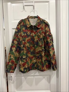 Swiss Camo Military Jacket - Green/Olive/Red